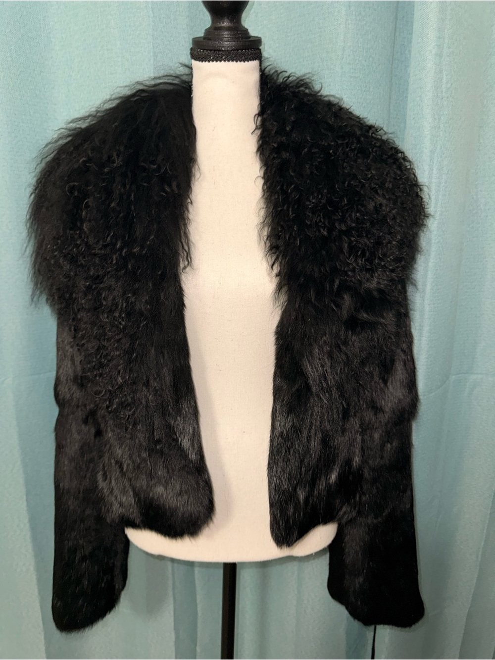 Adrienne Landau Genuine Rabbit & Mongolian Fur Jacket Black Size L